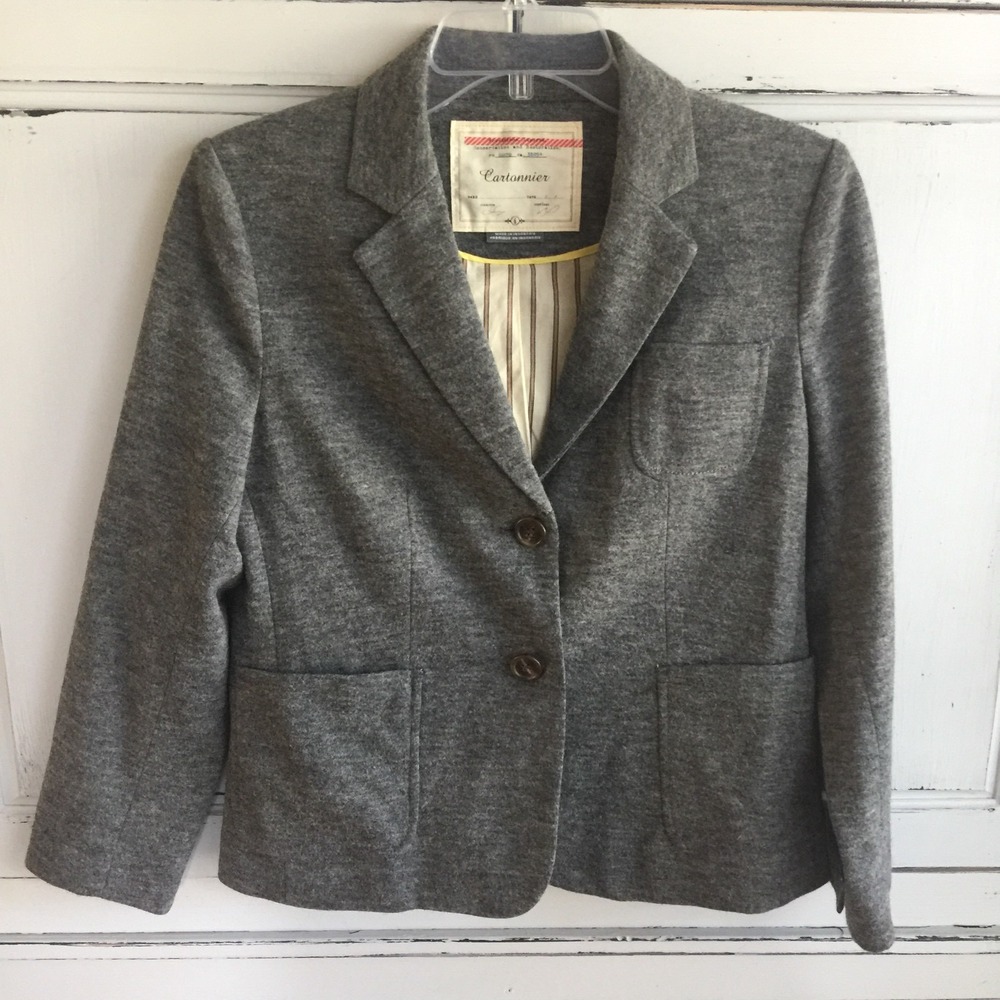Anthropologie Cartonnier Size 6 Gray Wool Blend Blazer Button Front Jacket Grey